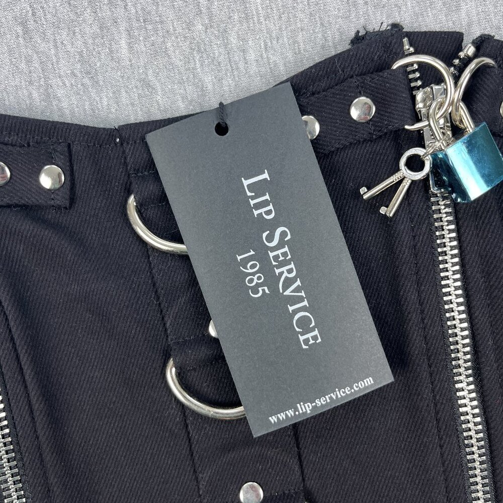 Lip Service Corset Top Womens XL Black Zipper D-Ring Bondage Fetish Bustier NEW - Picture 3 of 10